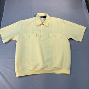 Vintage John Blair Shirt XL Yellow Banded Waist Short Sleeve Knit Men's Pullover